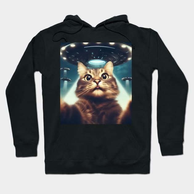 Funny Cat selfie with UFO Hoodie by TomFrontierArt